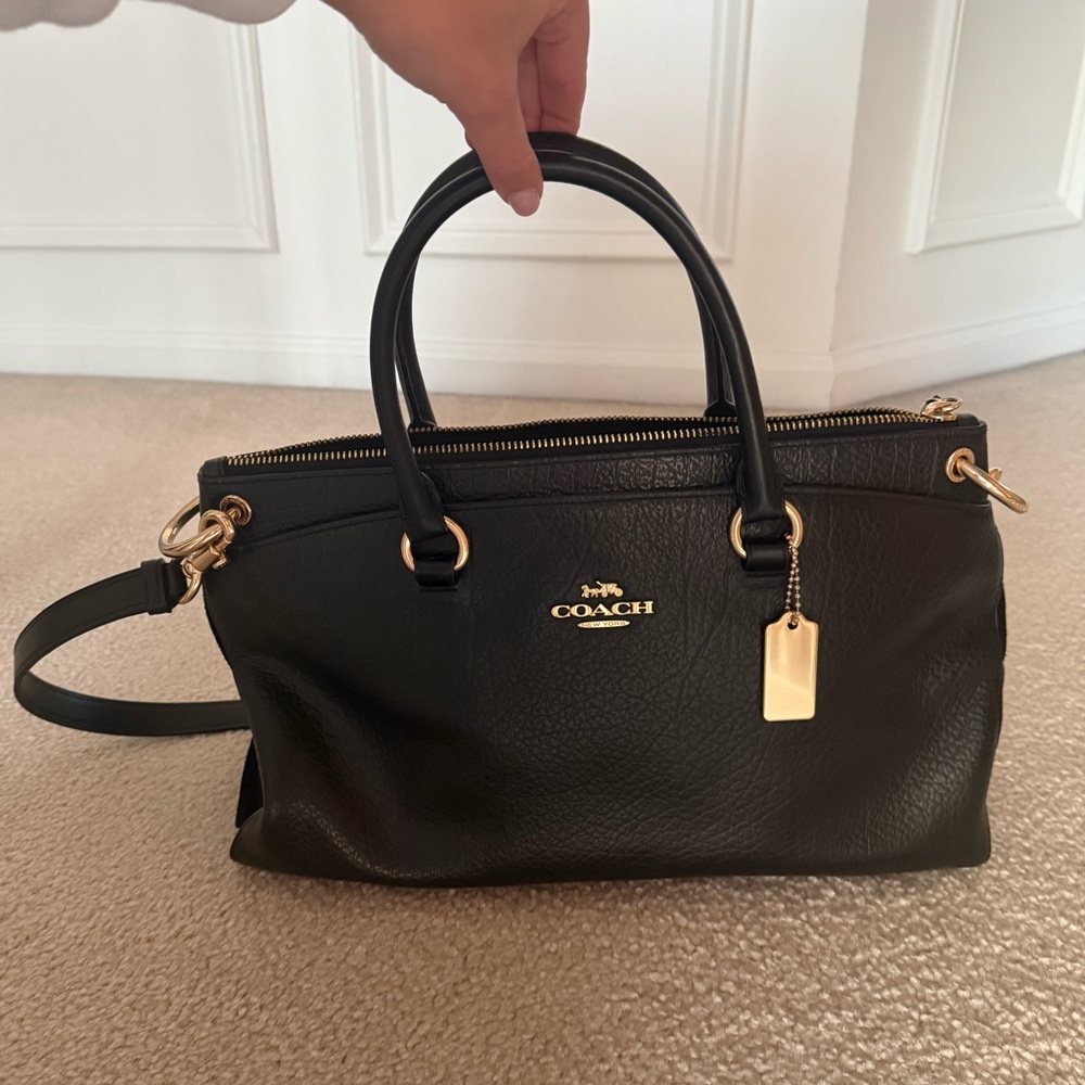 Coach Black Leather Bag with Gold Accents